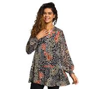 Roman Originals Women Chiffon Animal Print Peplum Top - Ladies Spring Everyday Summer Evening Vacation Work Holiday Long Sleeve Smart Casual - Khaki - Size 12