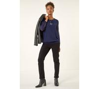 Roman Originals Chiffon Overlay Top with Necklace for Women UK Ladies Smart Evening Blouse Fitted Stretchy Going Out Elegant Sparkly Party 3/4 Length Sleeve V-Neck Silk - Plain Navy - Size 20