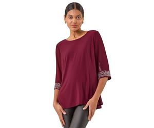 Roman Chiffon Boat Neck 3/4 Length Sleeve Diamante Sparkle Embellished Cuff Tunic Top Ladies Evening Party Fashion Formal Smart Special Occasion Work Wear Office
