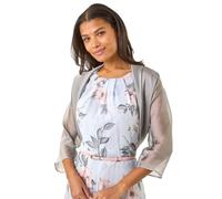 Roman Chiffon Bolero Shrug Jacket for Women UK - Ladies Ruched Hem Cover Up Smart Formal Mesh Wrap Shimmer Cropped Blazer Wedding Guests Cardigan Cardi Crease Free - Silver Grey - Size 12