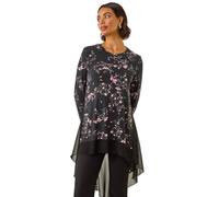 Roman Originals Chiffon Dipped Hem Top Asymmetric Tunic for Women UK Ladies Stretchy Jersey Flared Blouse Smart Fit & Flare Form Casual Loose Longline Party Hanky Tunics - Pink Onyx - Size 18