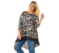 Roman Chiffon Dipped Hem Top Asymmetric Tunic for Women UK Ladies Stretchy Jersey Flared Blouse Smart Fit & Flare Form Casual Loose Longline Party Hanky Tunics - Noir Plus - Size 22