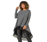 Roman Originals Chiffon Dipped Hem Top Asymmetric Tunic for Women UK Ladies Stretchy Jersey Flared Blouse Smart Fit & Flare Form Casual Loose Longline Party Hanky Tunics - Silver Plus - Size 22