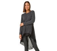 Roman Chiffon Dipped Hem Top Asymmetric Tunic for Women UK Ladies Stretchy Jersey Flared Blouse Smart Fit & Flare Form Casual Loose Longline Party Hanky Tunics - Silver Noir - Size 12