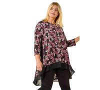 Roman Chiffon Dipped Hem Top Asymmetric Tunic for Women UK Ladies Stretchy Jersey Flared Blouse Smart Fit & Flare Form Casual Loose Longline Party Hanky Tunics - Pink Noir Plus - Size 22