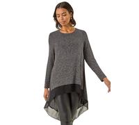 Roman Chiffon Dipped Hem Top Asymmetric Tunic for Women UK Ladies Stretchy Jersey Flared Blouse Smart Fit & Flare Form Casual Loose Longline Party Hanky Tunics - Black - Size 10