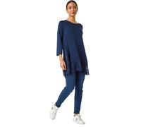 Roman Chiffon Dipped Hem Top Asymmetric Tunic for Women UK Ladies Stretchy Jersey Flared Blouse Smart Fit & Flare Form Casual Loose Longline Party Hanky Tunics - Navy Blue - Size 10
