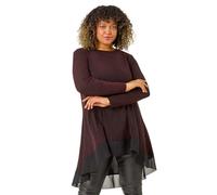 Roman Originals Chiffon Dipped Hem Top Asymmetric Tunic for Women UK Ladies Stretchy Jersey Flared Blouse Smart Fit & Flare Form Casual Loose Longline Party Hanky Tunics - Red Plus - Size 20