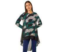 Roman Chiffon Dipped Hem Top Asymmetric Tunic for Women UK Ladies Stretchy Jersey Flared Blouse Smart Fit & Flare Form Casual Loose Longline Party Hanky Tunics - Teal - Size 12