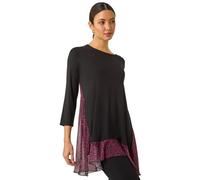 Roman Chiffon Dipped Hem Top Asymmetric Tunic for Women UK Ladies Stretchy Jersey Flared Blouse Smart Fit & Flare Form Casual Loose Longline Party Hanky Tunics - Wine Black - Size 12