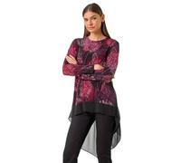 Roman Chiffon Dipped Hem Top Asymmetric Tunic for Women UK Ladies Stretchy Jersey Flared Blouse Smart Fit & Flare Form Casual Loose Longline Party Hanky Tunics - Black - Size 12