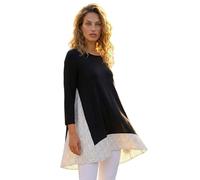 Roman Chiffon Dipped Hem Top Asymmetric Tunic for Women UK Ladies Stretchy Jersey Flared Blouse Smart Fit & Flare Form Casual Loose Longline Party Hanky Tunics - Black - Size 12