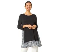 Roman Chiffon Dipped Hem Top Asymmetric Tunic for Women UK Ladies Stretchy Jersey Flared Blouse Smart Fit & Flare Form Casual Loose Longline Party Hanky Tunics - Black - Size 14