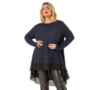 Roman Chiffon Dipped Hem Top Asymmetric Tunic for Women UK Ladies Stretchy Jersey Flared Blouse Smart Fit & Flare Form Casual Loose Longline Party Hanky Tunics - Blue Plus - Size 16
