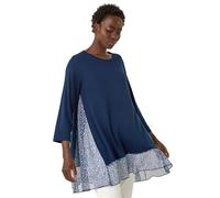 Roman Chiffon Dipped Hem Top Asymmetric Tunic for Women UK Ladies Stretchy Jersey Flared Blouse Smart Fit & Flare Form Casual Loose Longline Party Hanky Tunics - Navy White - Size 14