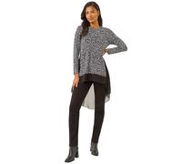 Roman Women's Spot Print Chiffon Hem Stretch Top in Black | Size: 16 Roman Black 16