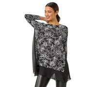 Roman Chiffon Dipped Hem Top Asymmetric Tunic for Women UK Ladies Stretchy Jersey Flared Blouse Smart Fit & Flare Form Casual Loose Longline Party Hanky Tunics - Black - Size 10