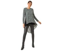 Roman Chiffon Dipped Hem Top Asymmetric Tunic for Women UK Ladies Stretchy Jersey Flared Blouse Smart Fit & Flare Form Casual Loose Longline Party Hanky Tunics - Black - Size 16