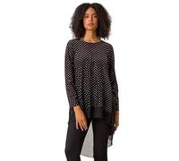 Roman Chiffon Dipped Hem Top Asymmetric Tunic for Women UK Ladies Stretchy Jersey Flared Blouse Smart Fit & Flare Form Casual Loose Longline Party Hanky Tunics - Black - Size 10