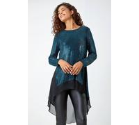 Roman Chiffon Hem Sequin Stretch Tunic Top In Turquoise Turquoise 20