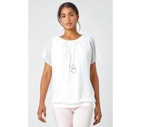 Roman Chiffon Jersey Blouson Top With Necklace In Ivory Ivory 12