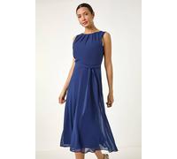Roman Chiffon Pleated Neck Midi Dress In Navy Navy 18
