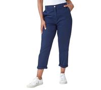 Roman Chino Trousers for Women UK Ladies Cotton Blend Washed Stretchy Smart Casual Office Work Fitted Tailored Summer Autumn Evening Party Slimming Spring Soft - Navy - Size 16