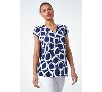 Roman Originals Women Pleated Vest Tank Top Ladies Sleeveless Blouse Shirt Tunic Summer Autumn Holiday V-Neck Work Office Cocktail Party Special Occassion Going Out - Navy White - Size 12
