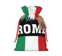 Roman City Print Holiday Burlap Gift Bag With Drawstring, Small Party Favor Pouches For Christmas Gifting-S Size