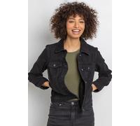 Roman Originals Jean Denim Jacket for Women UK - Ladies 100% Cotton Summer Casual Stretch Crop Smart Utility Trucker Biker Fitted Vintage Wash Faded Classic Jeans Work - Black - Size 16