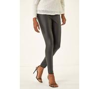 Roman Originals Faux Leather Trousers for Women UK Ladies Mat Legging Jegging Pants High Waisted Pull On Waterproof Wet Latex Imitation Coated Stretchy Jeans Tight Slimming PU - Onyx Black - Size 16