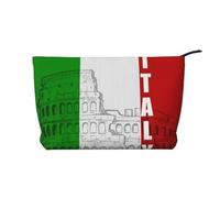 Roman Coliseum Italian Flag Corduroy Makeup Bag Travel Organizer Bag Cosmetic Bag Large Wide-Open Pouch