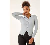 Roman Originals Cable Split Detail Rib Jumper for Women UK - Ladies Everyday Autumn Winter V-Neckline Comfy Soft Evening Vacation Work Party Night Out - Light Grey - Size 10