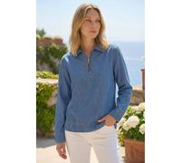 Roman Collared Zip Front Denim Top In Indigo Indigo