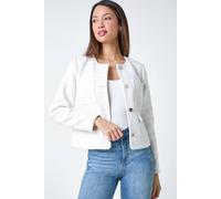 Roman Originals Collarless Cropped Boucle Jacket for Women UK - Ladies Everyday Holiday Spring Summer Edge to Edge Opening Comfy Soft Evening Vacation Work Party - Ivory - Size 18