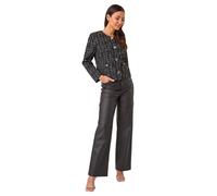 Roman Collarless Buttoned Boucle Jacket for Women UK - Ladies Autumn Everyday Winter Holiday Long Sleeve Soft Pocket Detail Comfy Fully Lined Dinner Date Jackets - Black - Size 16