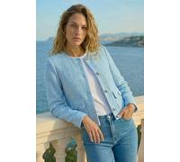Roman Originals Collarless Cropped Boucle Jacket for Women UK - Ladies Everyday Holiday Spring Summer Edge to Edge Opening Comfy Soft Evening Vacation Work Party - Light Blue - Size 16