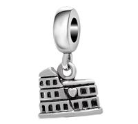 Roman Colosseum Charm 925 Sterlign Silver Famous Tower Bead Travel Dangel Pendant for Pandora Charm Bracelet (Roman Colosseum A)