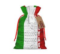 Roman Colosseum Italian Flag Christmas Canvas Gift Bag With Drawstring,Reusable Personalizedgift Bag