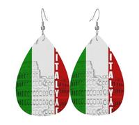 Roman Colosseum Italian Flag Print Leather Earrings Teardrop Costume