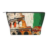 Roman Colosseum Italian Flag Print Makeup Bag Trapezoid Travel Cosmetic Organiser Stylish Storage for Beauty & Gifts for Women Girls