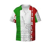Roman Colosseum Italian Flag Print Men's Short-Sleeved,Button-Down Summer Beach Casual Shirt,Casual Loose Shirt,Dress Shirts Black