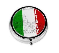Roman Colosseum Italian Flag Print Pill Box Purse Small Round Pill Case Decorative Box Metal Medicine Vitamin Pill Organizer for Pocket Or Purse