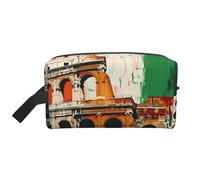 Roman Colosseum Italian Flag Printed Cosmetic Case with Handle, Lightweight Compact Storage for Makeup, Toiletries & Gadgets, Make up Organiser for Travel, School, Work