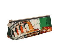 Roman Colosseum Italian Flag Printed Leather Pencil Case Triangle Pen Pencil Pouch Office Large Pencil Bag Stationery Box for Men Women Teens Students