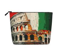 Roman Colosseum Italian Flag Printed Make up Bag Linen Toiletry Bag Personalized Travel Makeup Cosmetic Bag for Women Mom