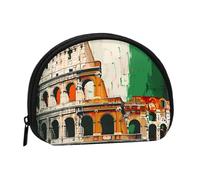 Roman Colosseum Italian Flag Printed Mini Shell-Shaped Coin Purse Zipper Pouch Change Holder Wallet For Men Women