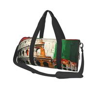 Roman Colosseum Italian Flag Printed Sports Gym Bag with Wet Pocket & Shoes Compartment, Travel Duffel Bag for Men Women