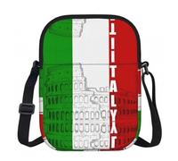 Roman Colosseum Italian Flag Printed Zipper Crossbody Bag - Small Shoulder Bag with Adjustable Strap - Portable Travel Work Gift Bag for Women Men