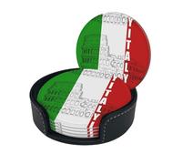 Roman Colosseum Italian Flag Round Leather Coaster Set (6 Pieces) â€“ Premium Single-Sided Printed Coasters Pu Leather, Perfect For Home And Office